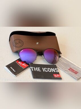 Ray-Ban Black Frame Sunglasses with Purple-Pink Mirrored Lenses